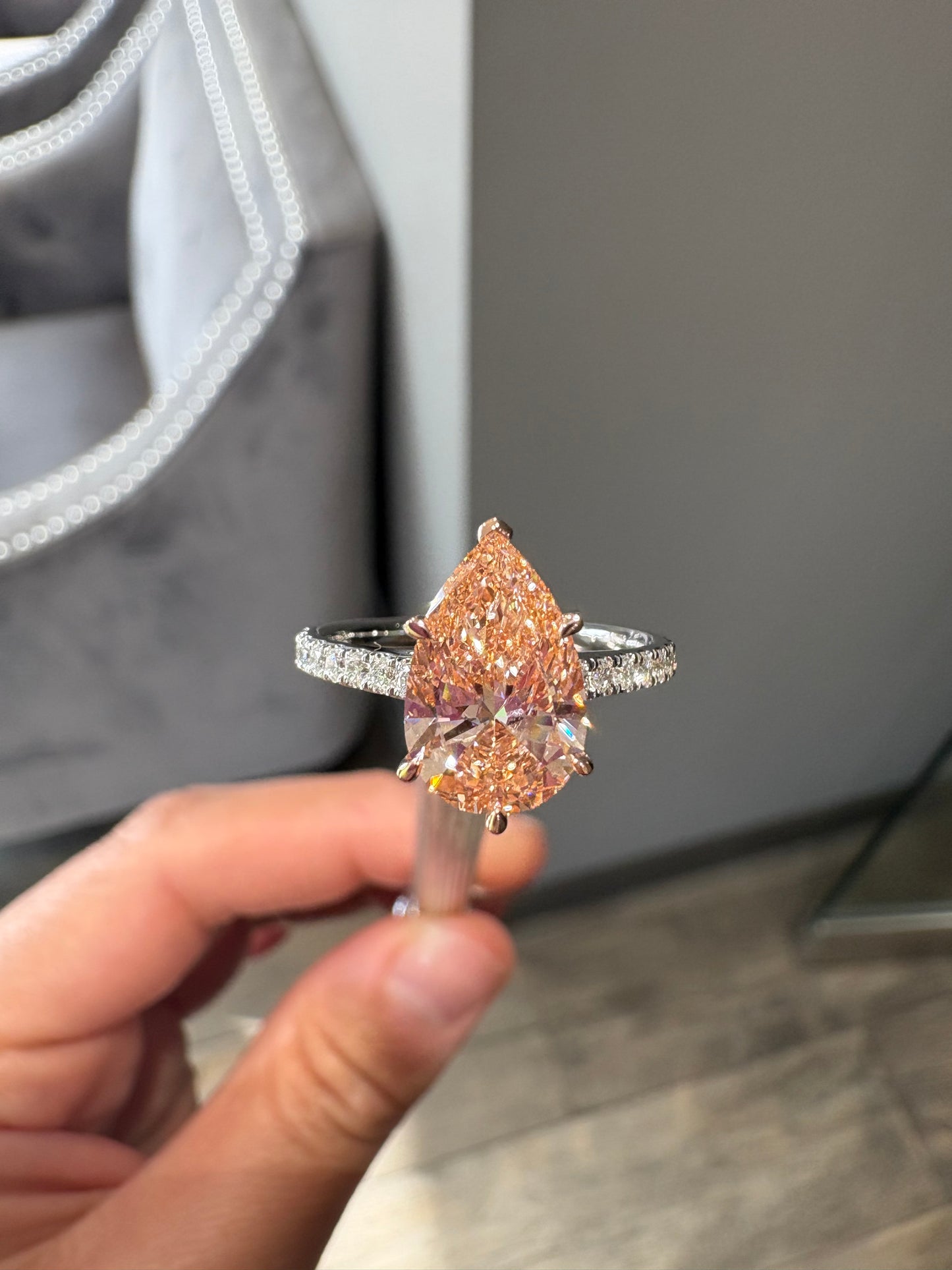 2.01ct intense pink pear cut lab grown diamond - two toned 10k solid rose gold/white gold IGI certified
