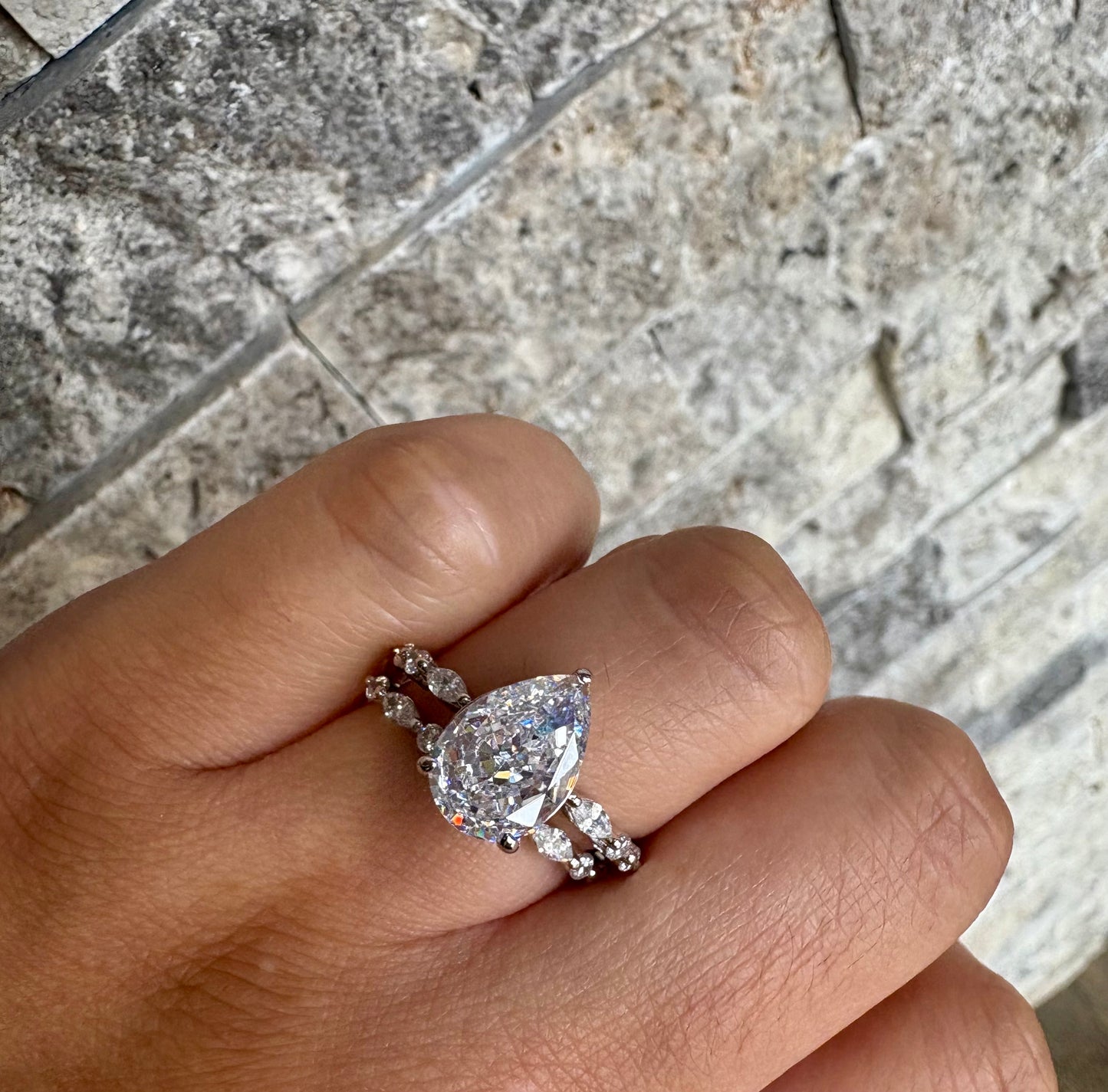 3.5ct pear cut ring set - size 8 on hand
