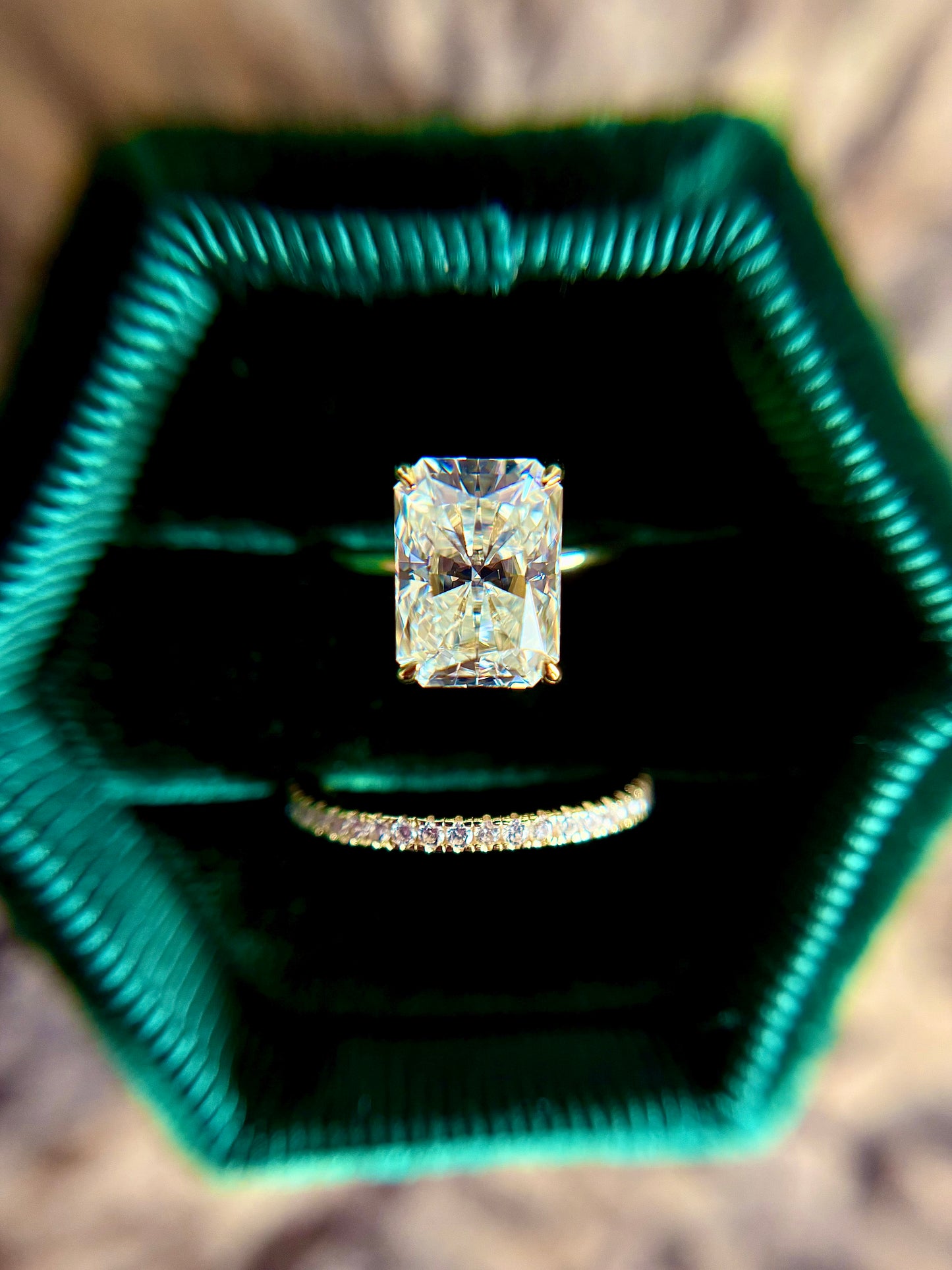 4.5 carat radiant cut wedding set