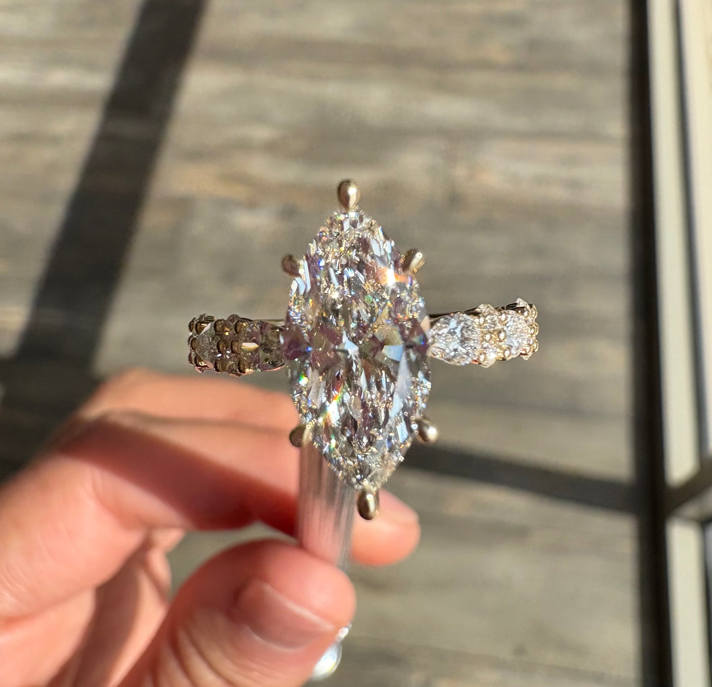 2ct marquise lab grown diamond - 10k solid gold with matching band