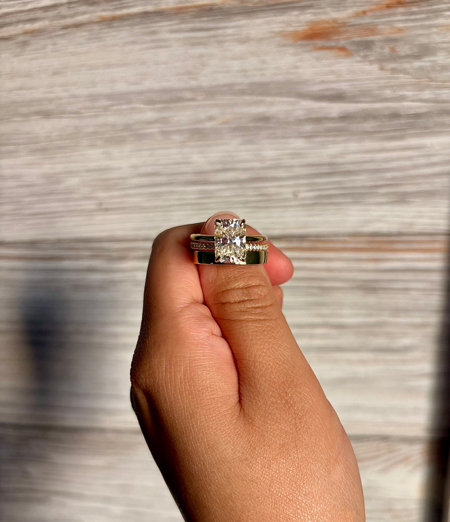 4.5 carat moissanite radiant cut wedding set