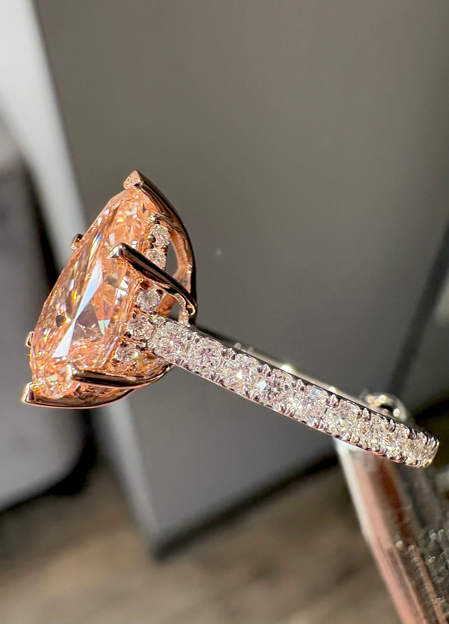 2.01ct intense pink pear cut lab grown diamond - two toned 10k solid rose gold/white gold IGI certified