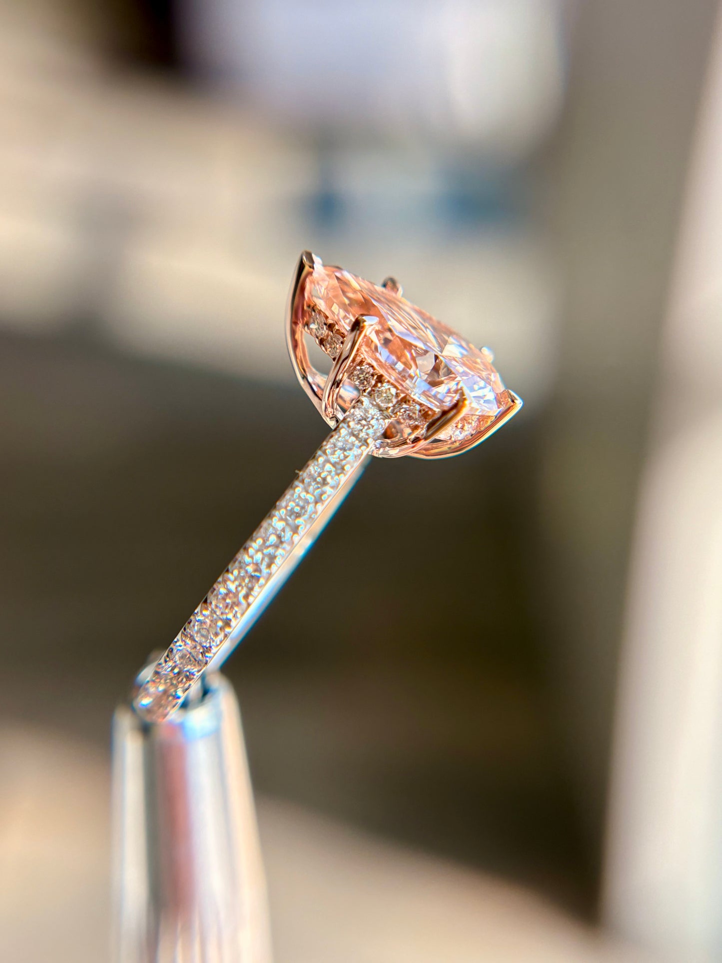 2.01ct intense pink pear cut lab grown diamond - two toned 10k solid rose gold/white gold IGI certified