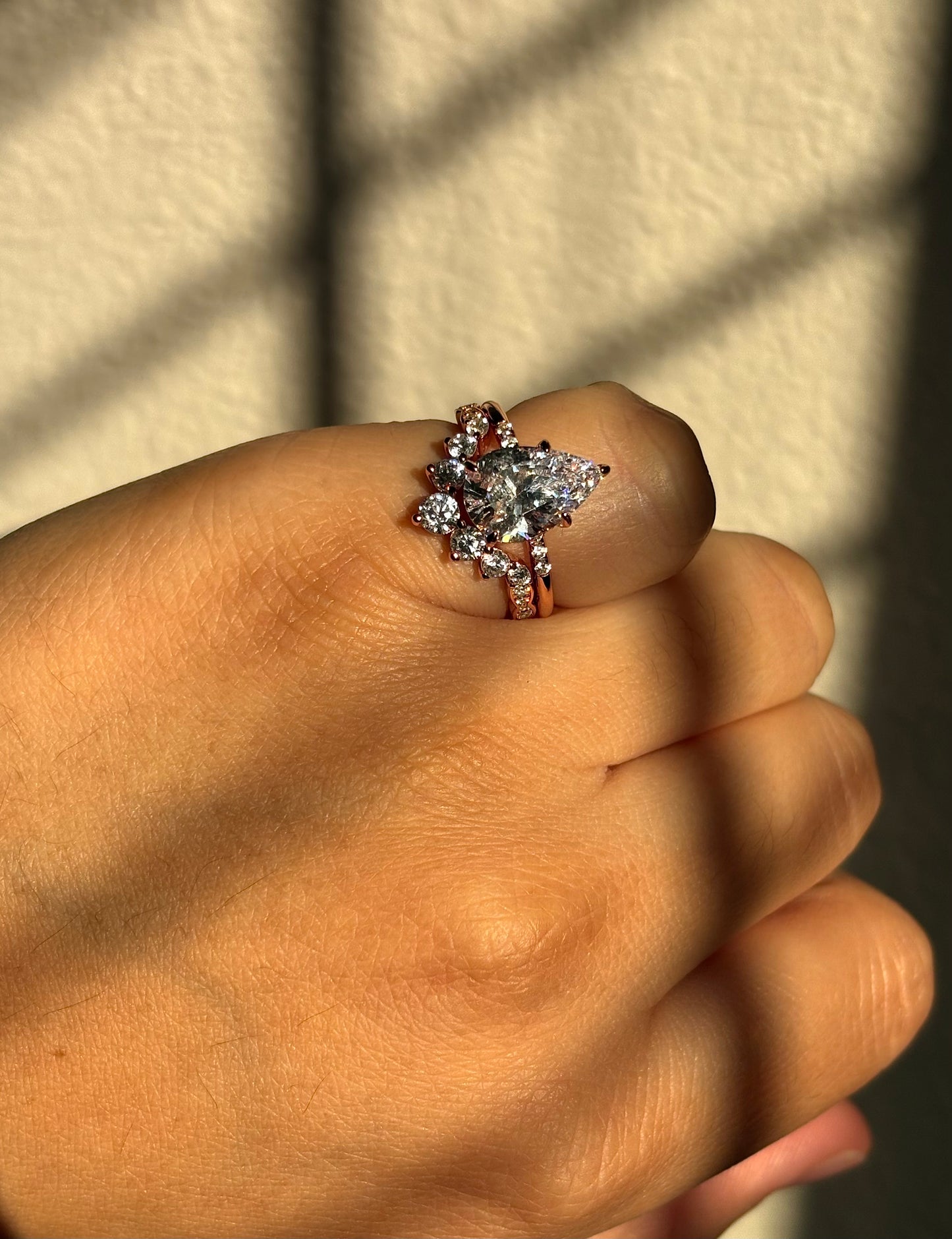 3.5 carat Pear shape ring in rose gold with band