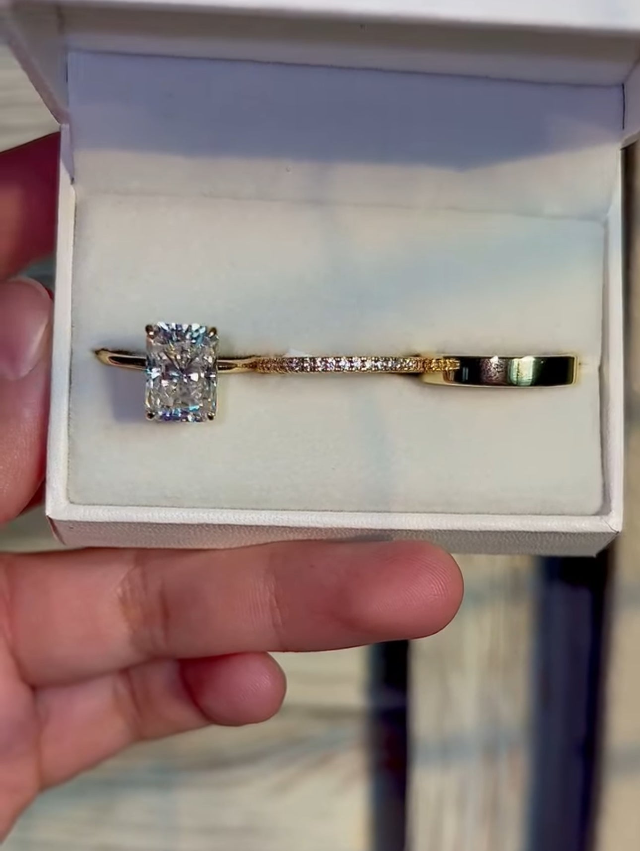 4.5 carat moissanite radiant cut wedding set