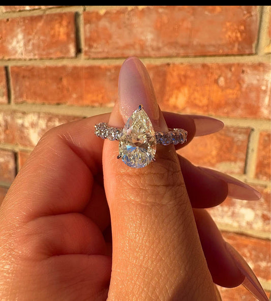 4.0 carat pear cut moissanite ring